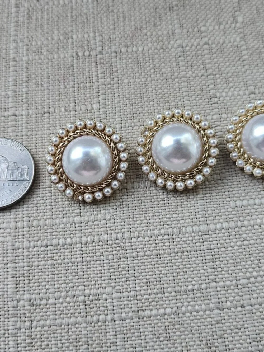 GH18 Sewing Button Faux Pearl Round Gold Tone fashion Jewelry Coat Button X3